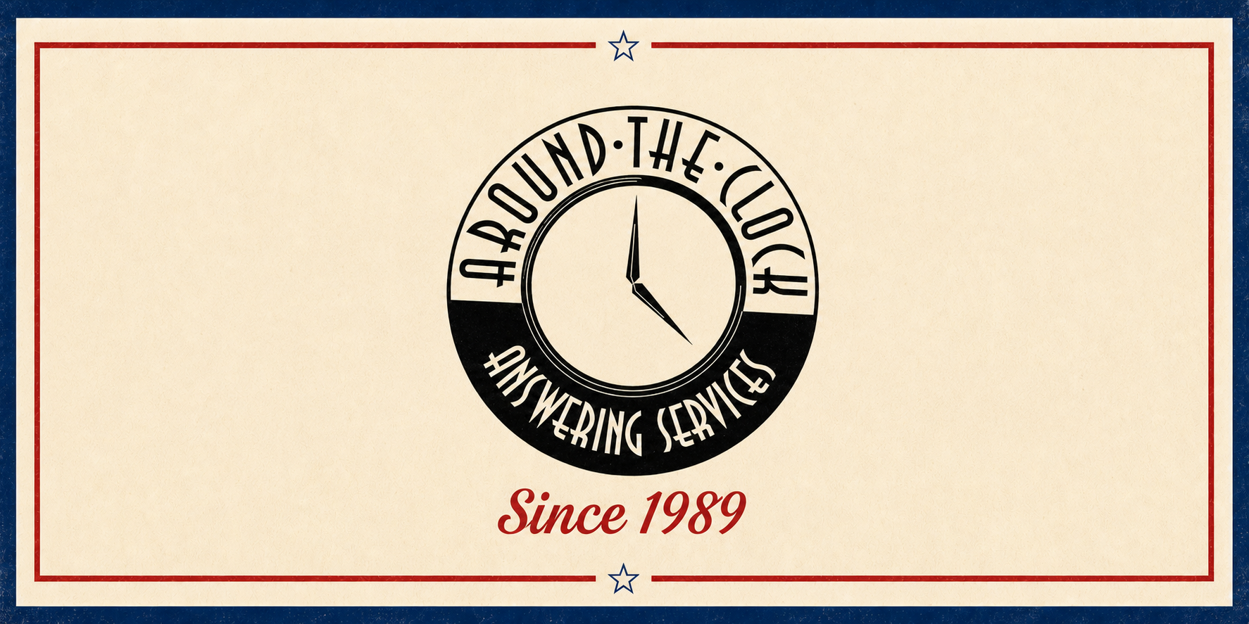 Vintage Around the Clock Answering Services logo with Since 1989